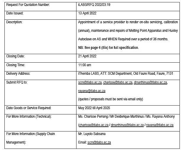 Render on site servicing, calibration, maintenance & repairs of melting