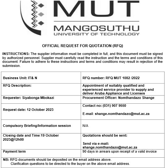 Supply & delivery of Aruba appliances & licenses