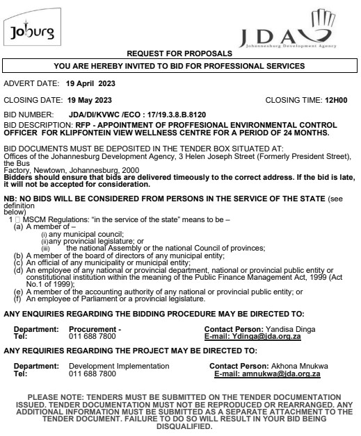 Appointment of professional environmental control officer for