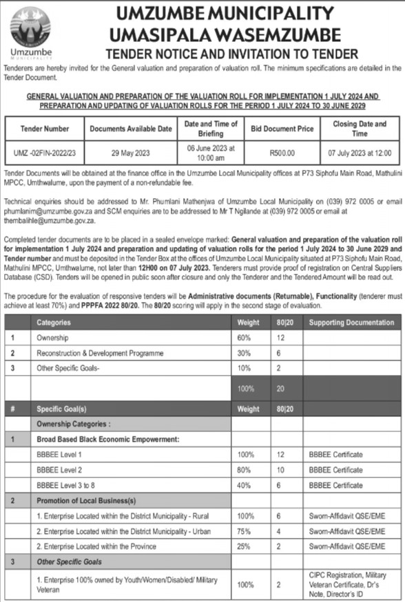 General valuation & preparation of valuation roll for implementation 1 July 2024 & preparation