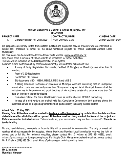 Provision of general valuation roll 2024/2029