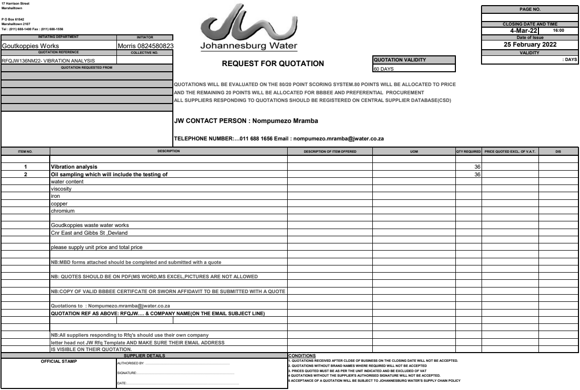 Vibration analysis & oil sampling testing